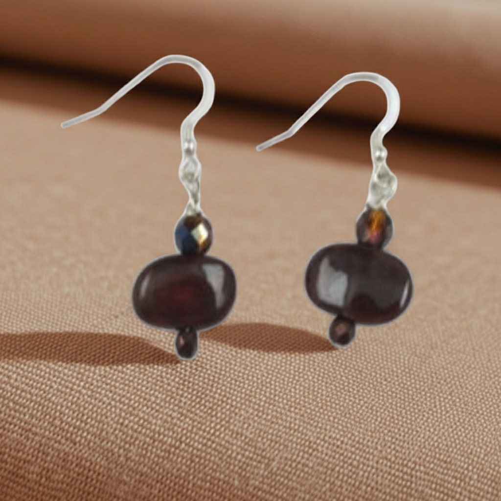 Brown Kazuri and Crystal Drop Earrings Fair Trade