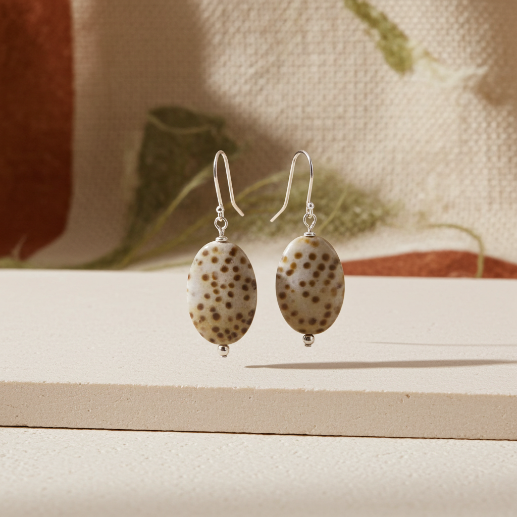 Classic Petrified Palmwood Gemstone Drop Earrings