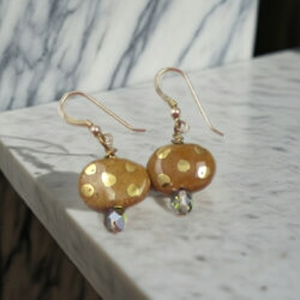 Handmade Kazuri Earrings in Honey and Gold Kazuri Beads