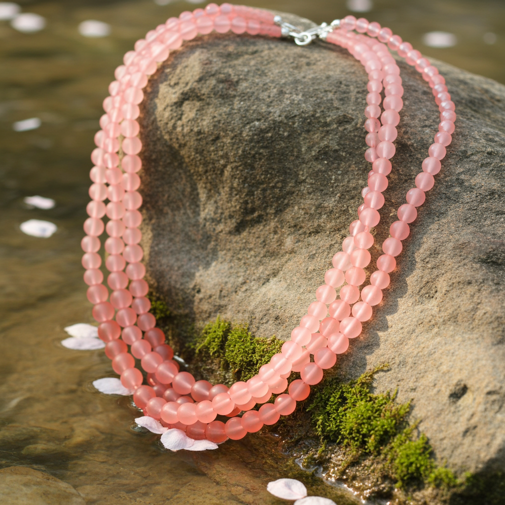 Glitzy Pink 3 Strand Sea Glass Necklace