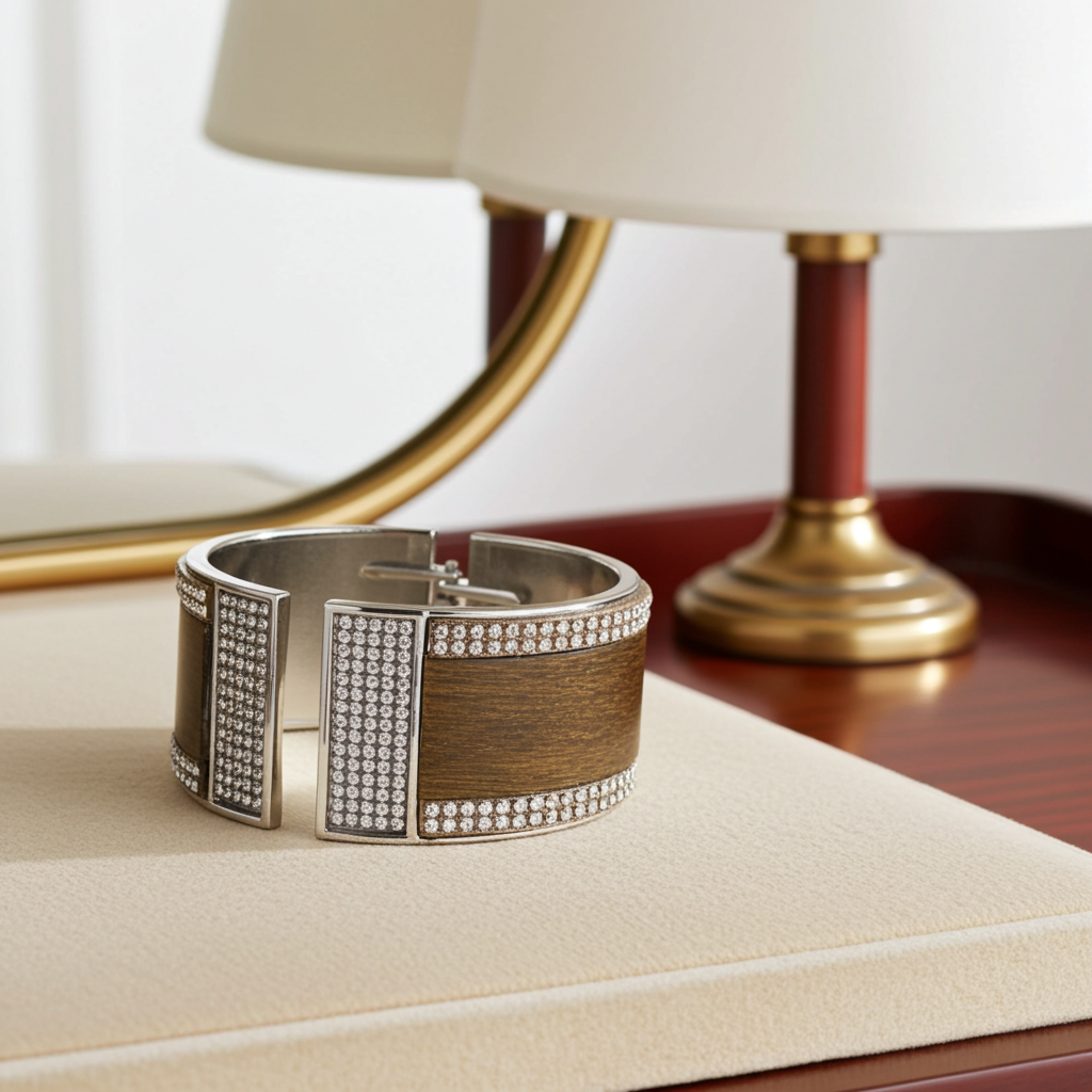 Wide Crystal Cuff Bangle Bracelet with Leather