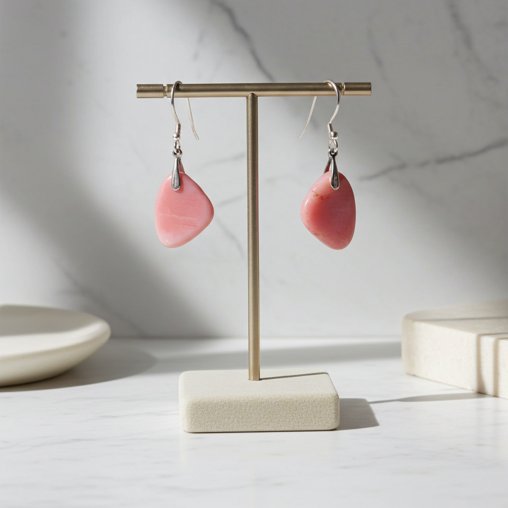 Designer Cut Pink Opal Drop Earrings