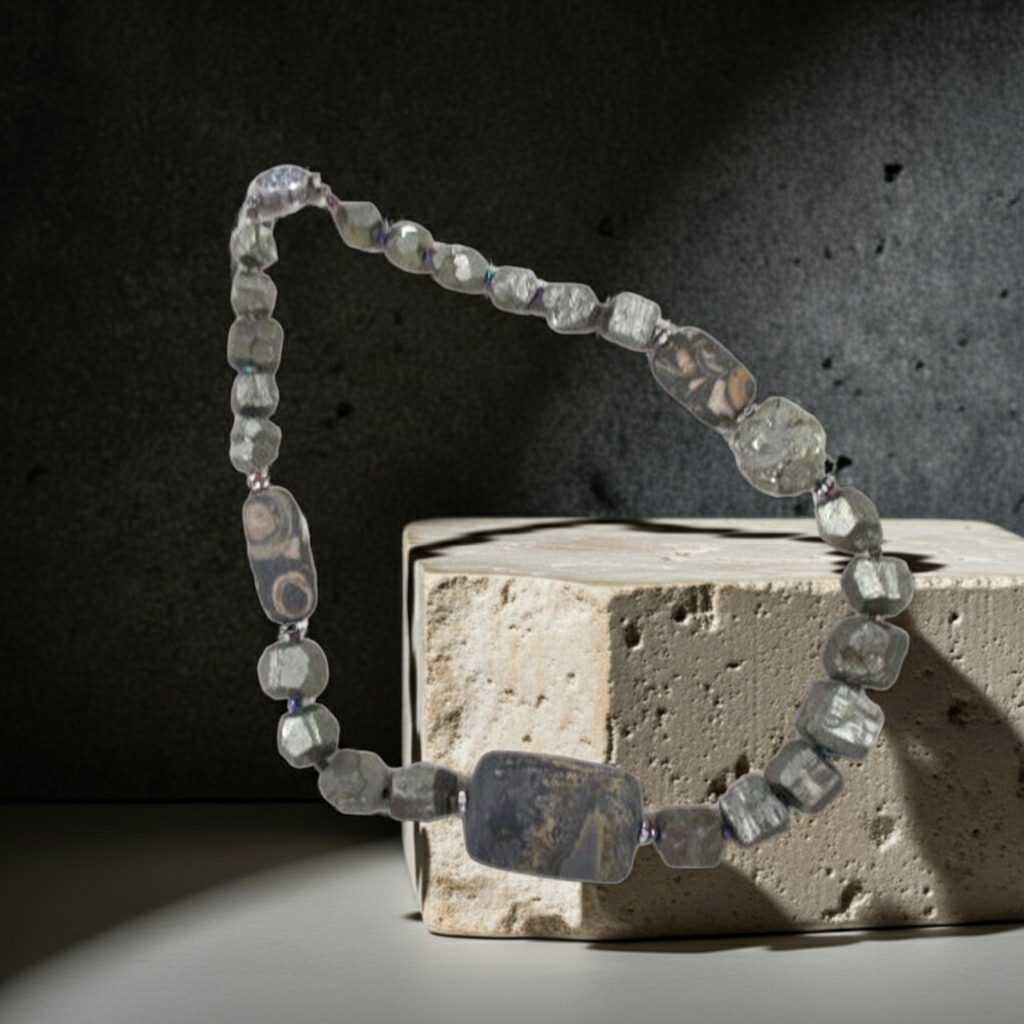 Exotic Gemstone Pyrite Necklace with  Picture Jasper Accents