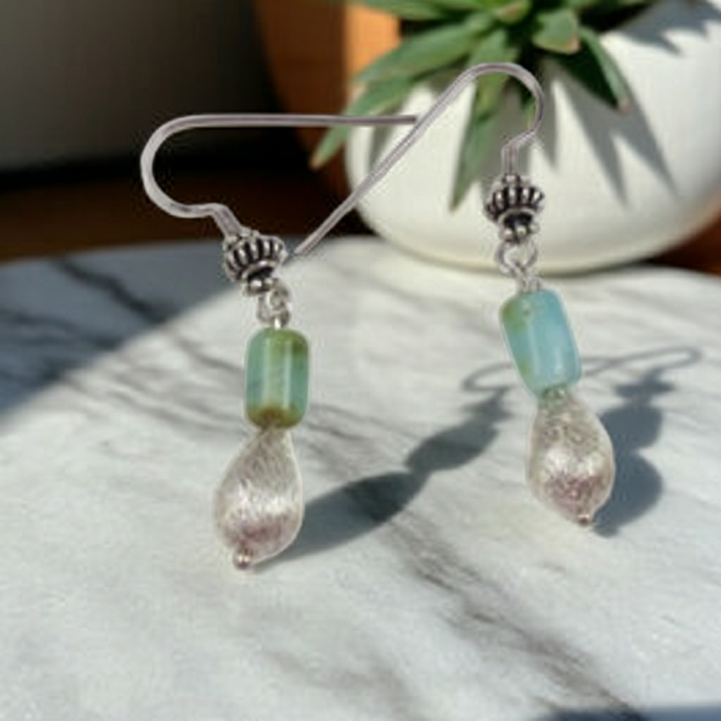 Blue Opal and Silver Earrings