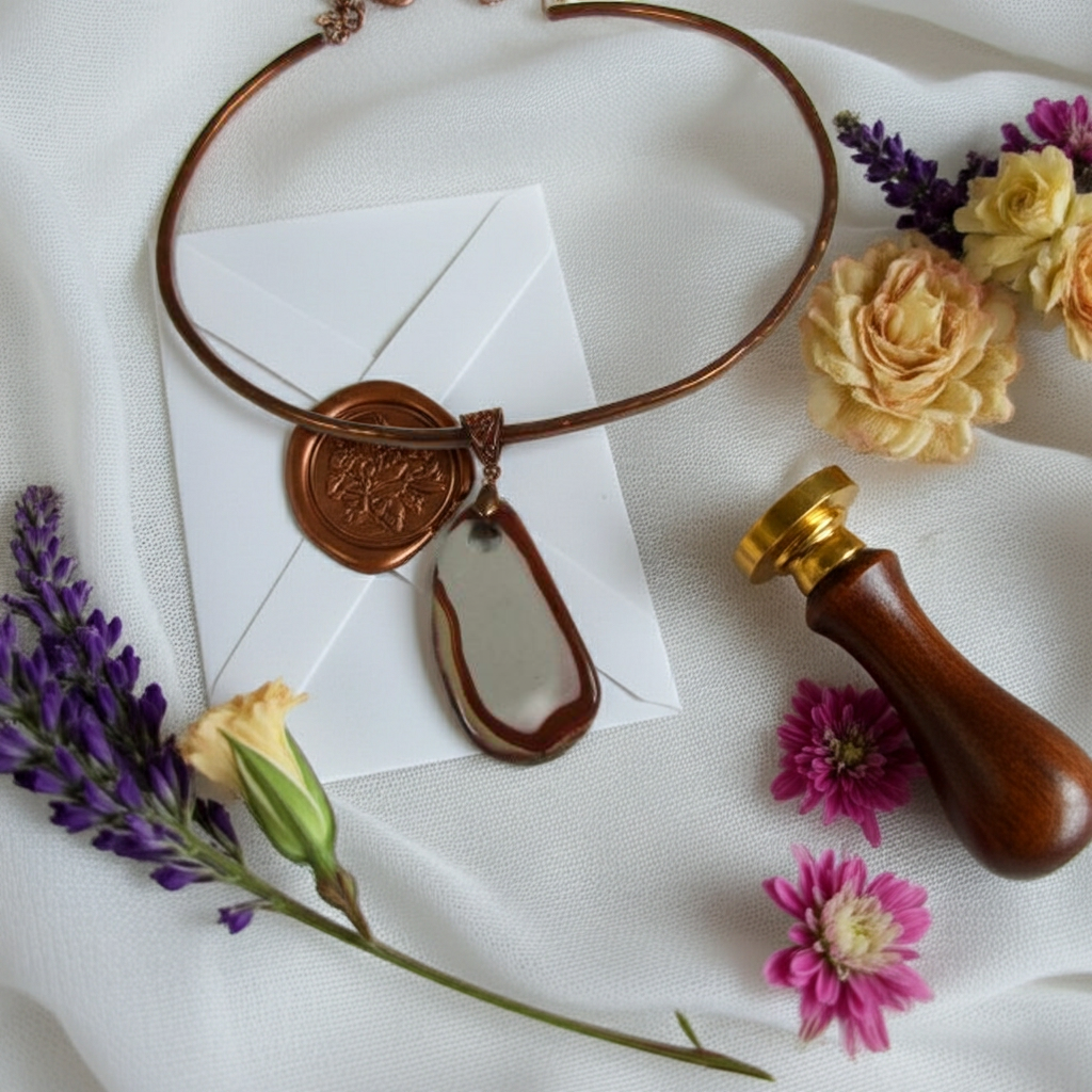 Copper Neck Wire Chocker with Big Gemstone Pendant