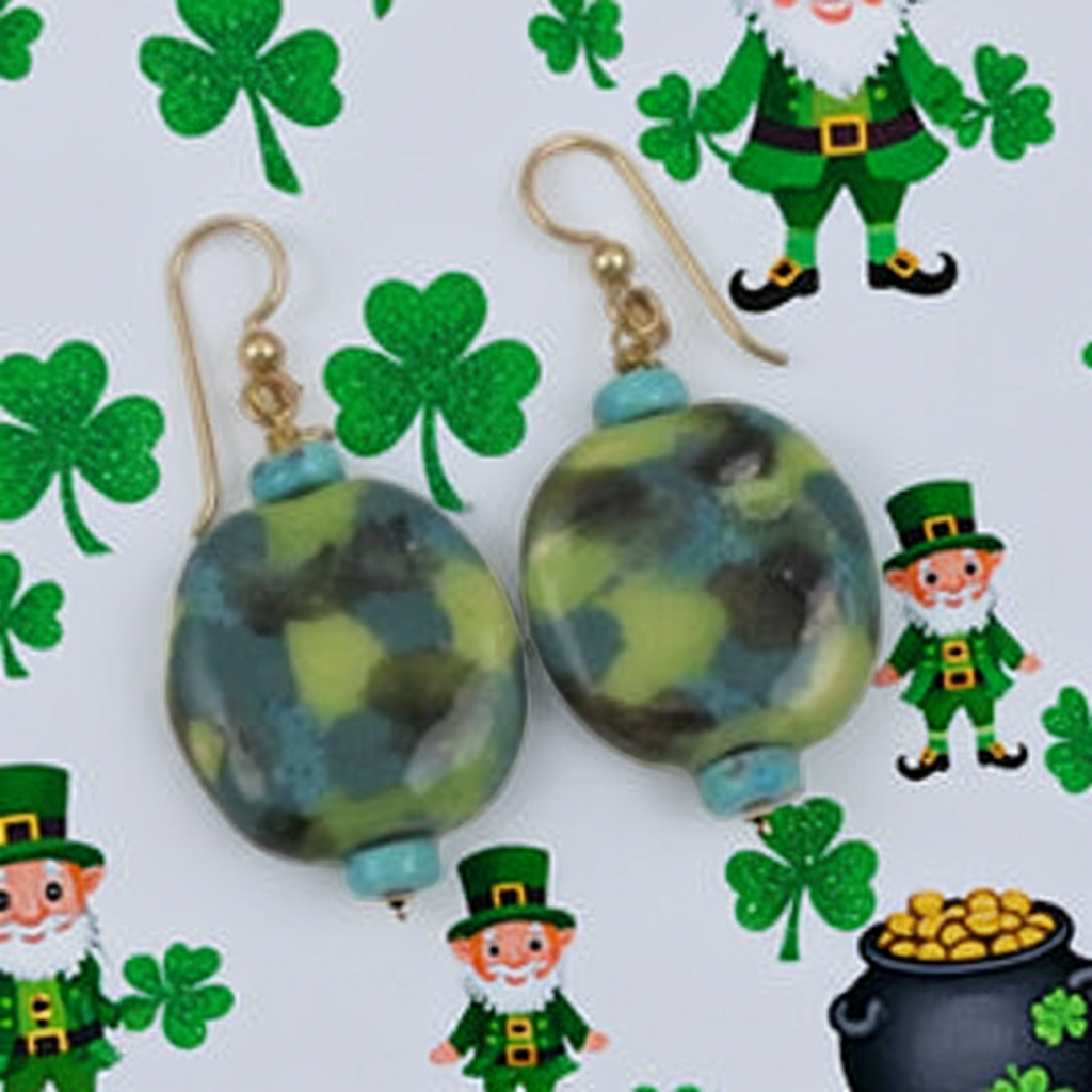 Green and Turquoise Fair Trade Kazuri Earrings Fair Trade Beads