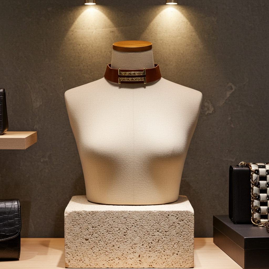 Light Brown Leather Choker Necklace in Wide Soft Supple Leather