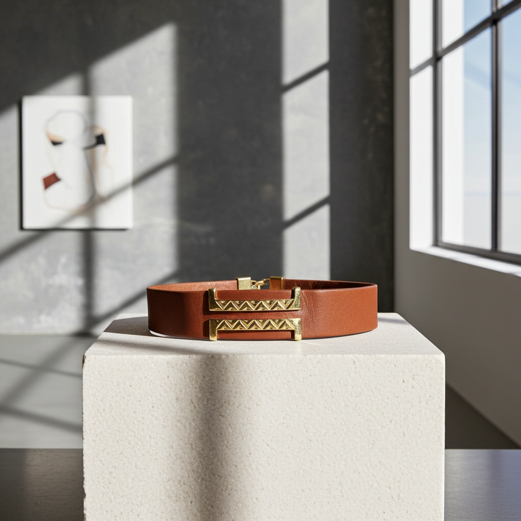 Light Brown Leather Choker Necklace in Wide Soft Supple Leather