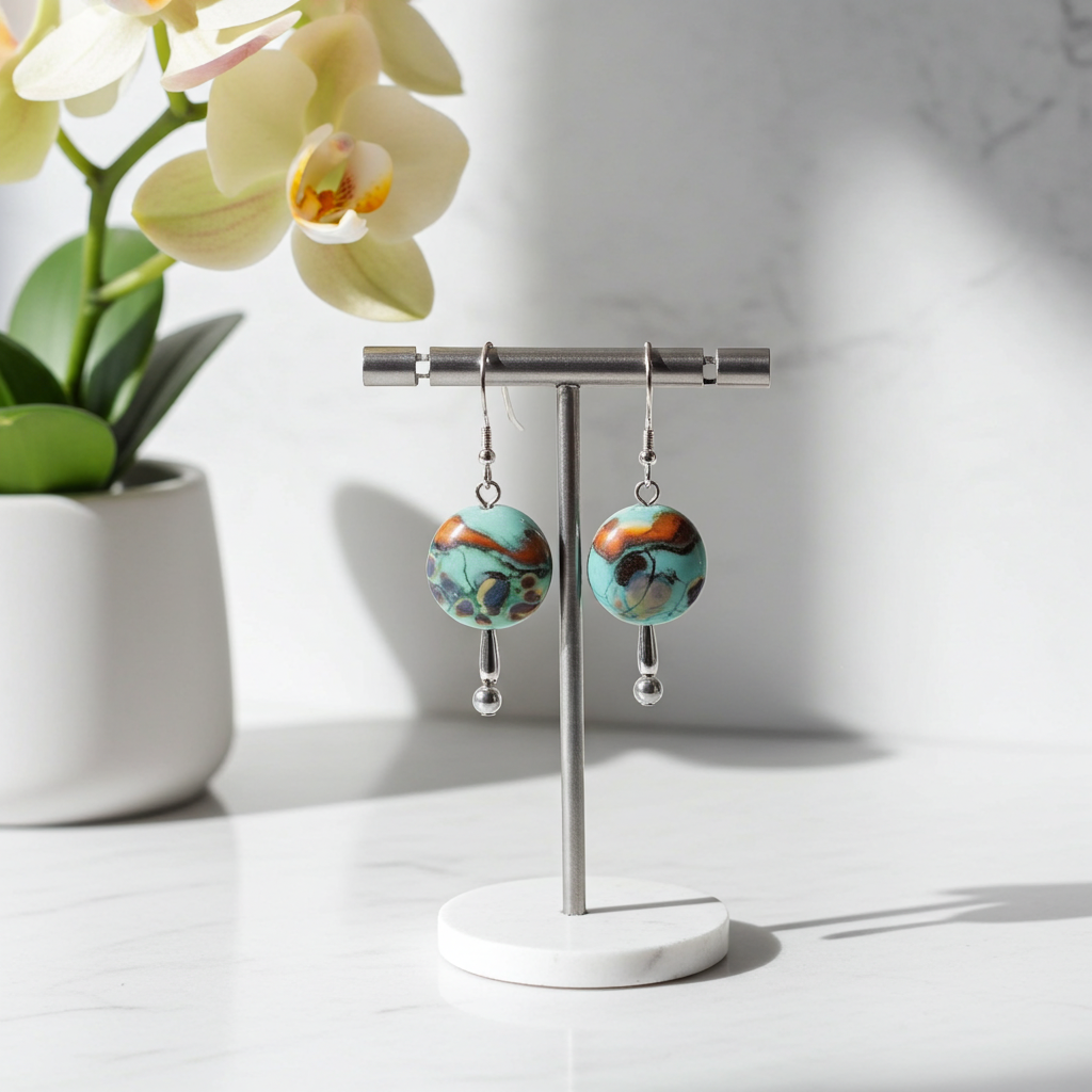 Tropical Sea Aqua Green Handmade Glass Bead Earrings