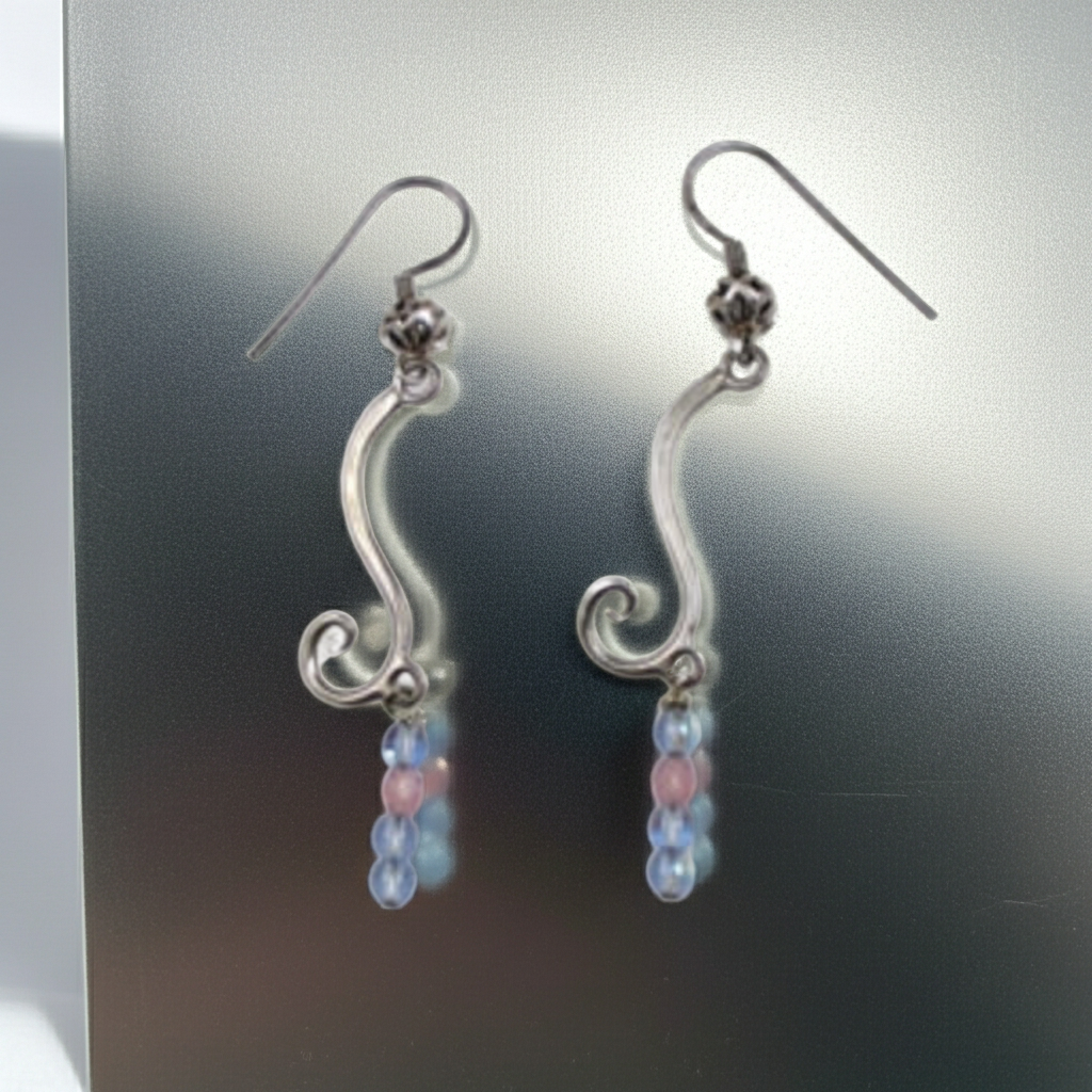 Pink and Blue Crystal Long Earrings Silver