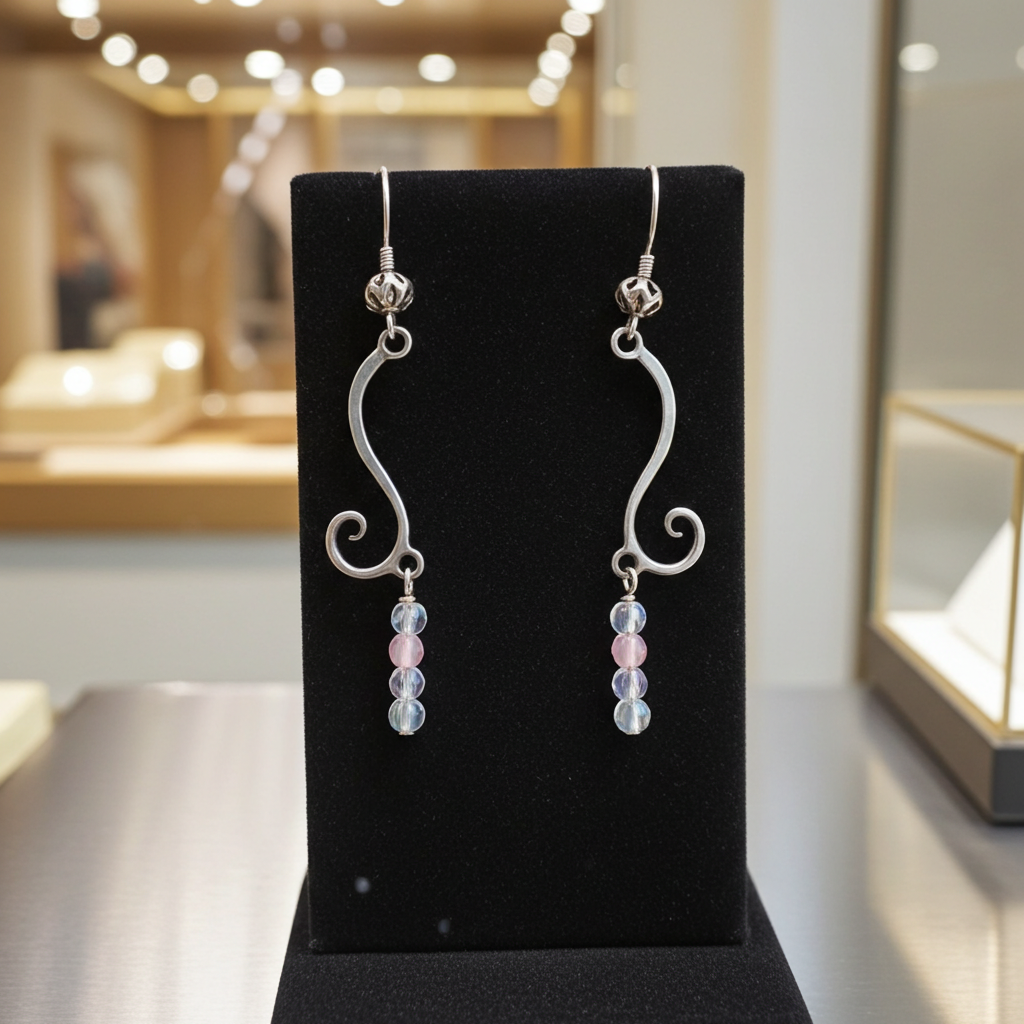 Pink and Blue Crystal Long Earrings Silver