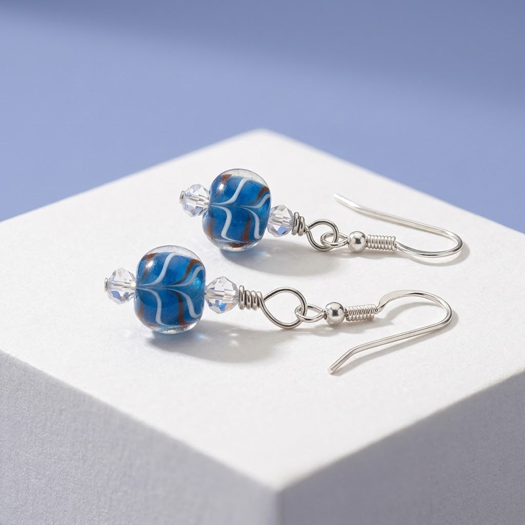 Blue Artisan Bead Drop Earrings
