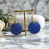 Royal Blue Coin Sea Glass Drop Earrings