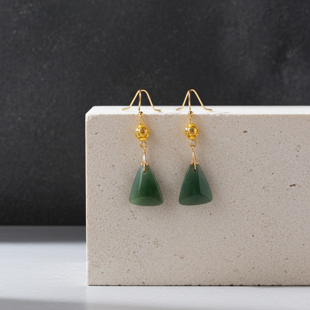 Mexican Jasper Gemstone & Gold Drop Earrings