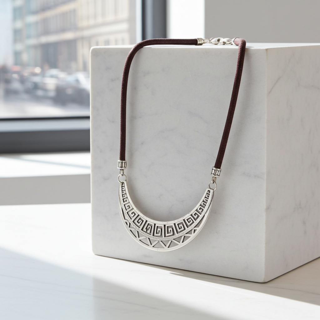 Affordable Tribal Necklace Silver Statement Sparkly Maroon Cord