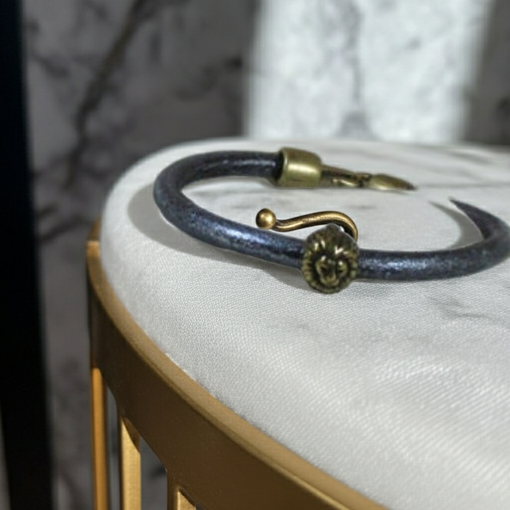 Child's Silver Leather Cord Bracelet with lLion Accent