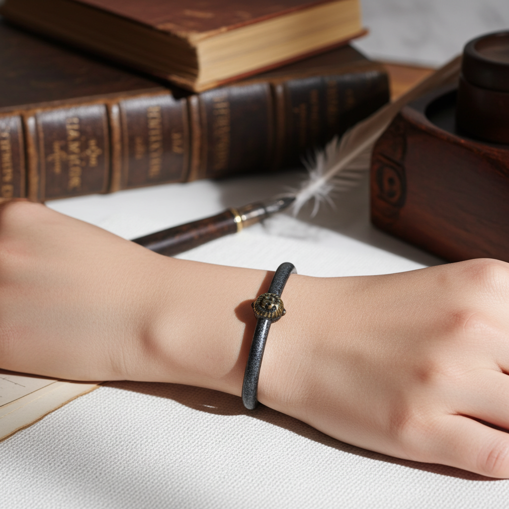 Child's Silver Leather Cord Bracelet with lLion Accent