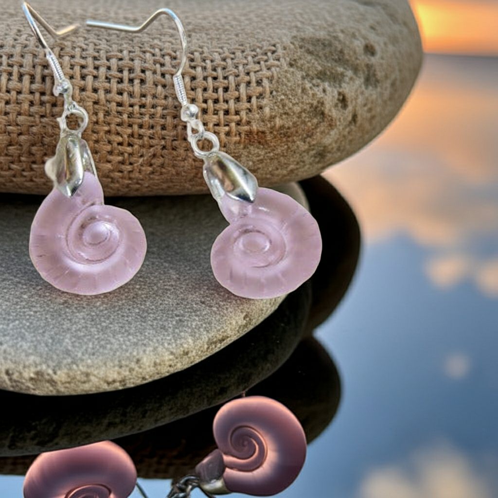 Pink Sea Glass Sea Shell Earrings