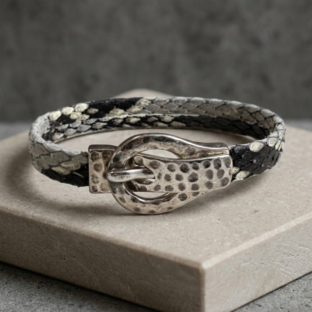 Handmade Grey and Black Snakeskin Man's Bracelet