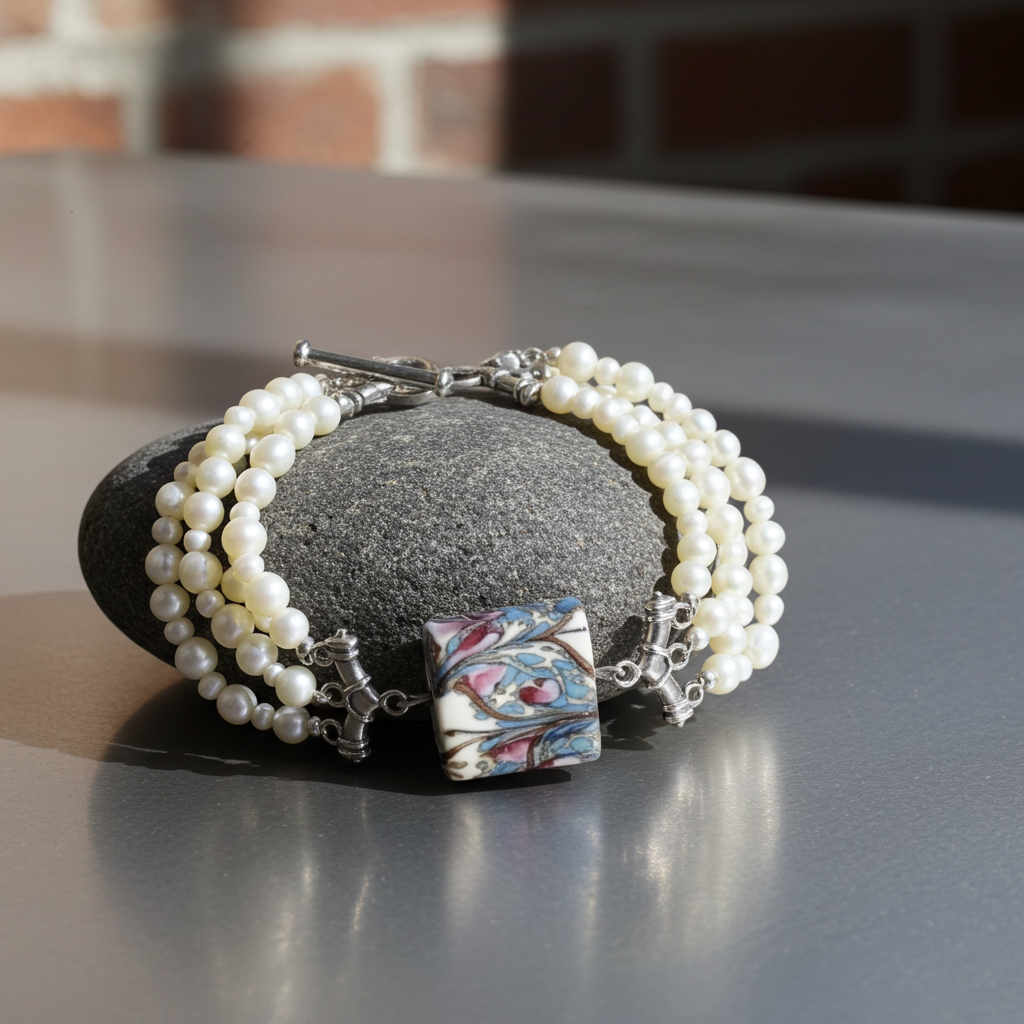 Mother of Pearl and Handmade Venetian Glass Bracelet