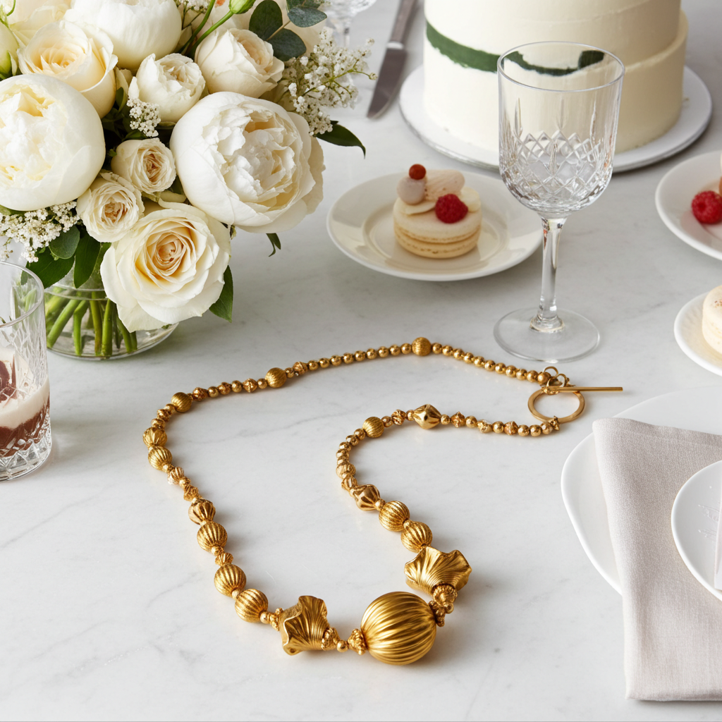 Gold Bead Necklace Statement Gold  Necklace