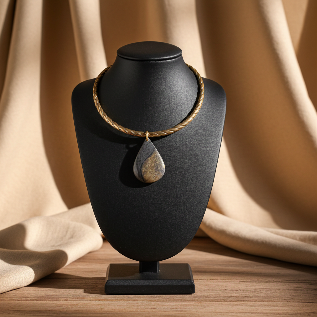 Choker with Statement Large Teardrop  Handmade Pendant Raku Glaze