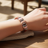 Orange Leather Bracelet with Silver and Ceramic Accents