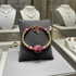 Pink & Gold Artisan Bead Gold Bangle Bracelet