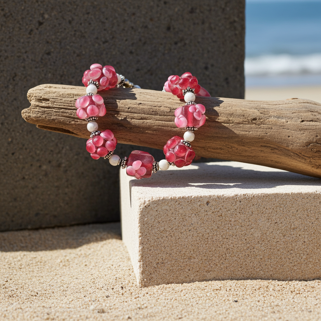 Rose Floral Artisan Bead  Bracelet