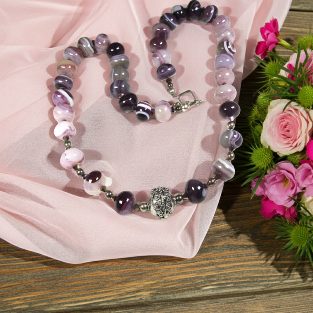 Purple Agate Beaded Necklace