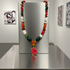 African Trade Bead Statement Necklace with Red Stone Pendant