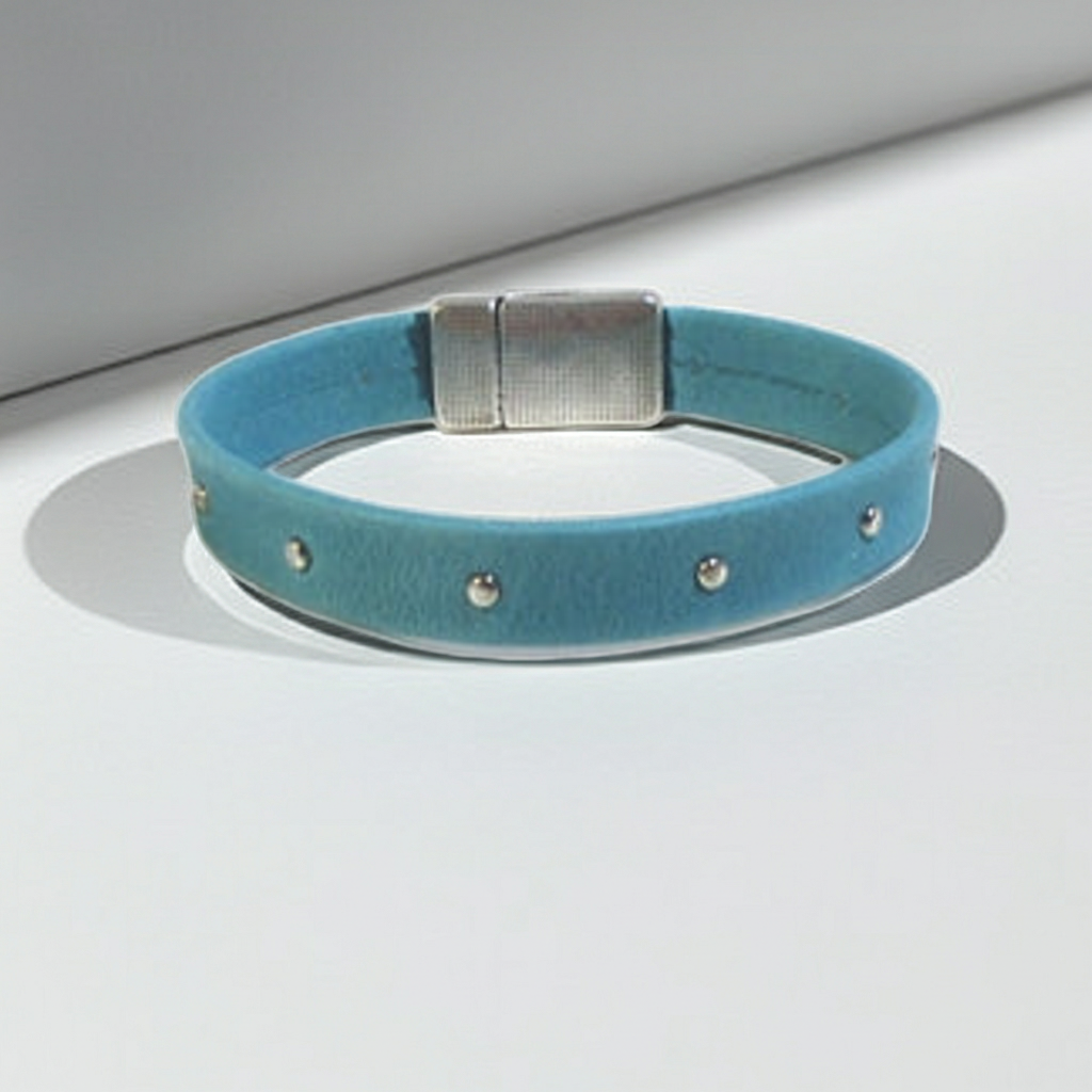 Leather Bracelet for a Woman Teal Studded Leather