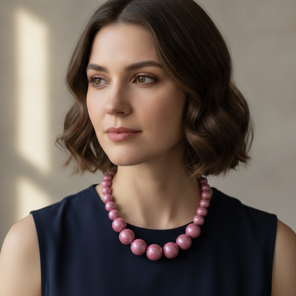 Pink Beaded Necklace Kazuri Big Bold
