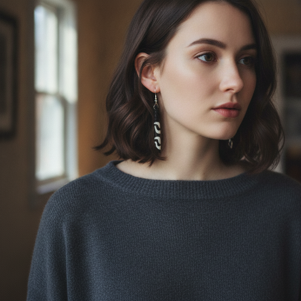 African Batik Bone Drop Earrings Long