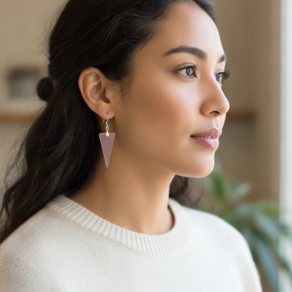 Pink Triangle Sea Glass  Earrings