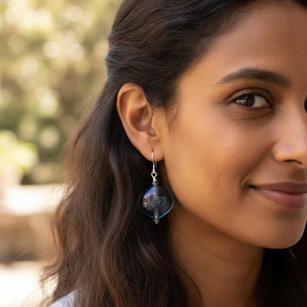 Aqua Hand Blown Glass Boro Earrings