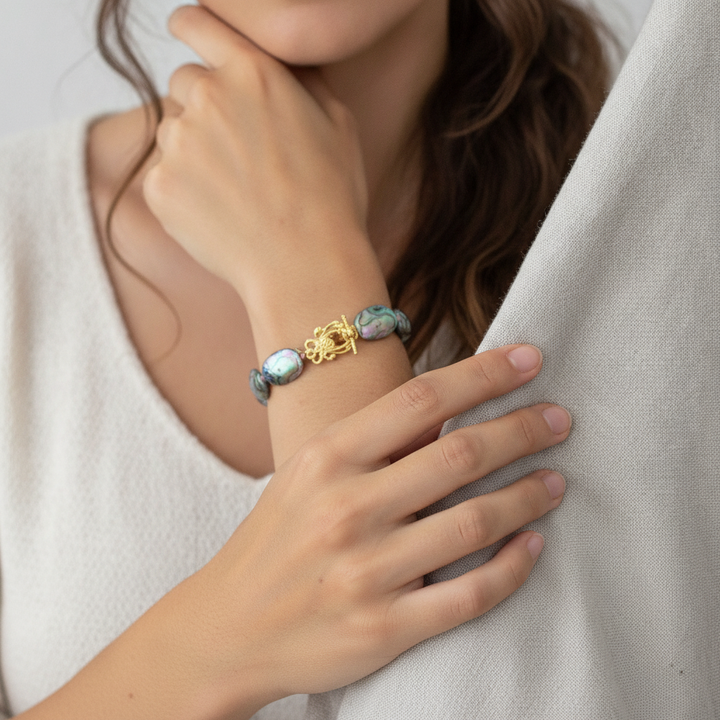Natural Abalone Shell Bead Bracelet
