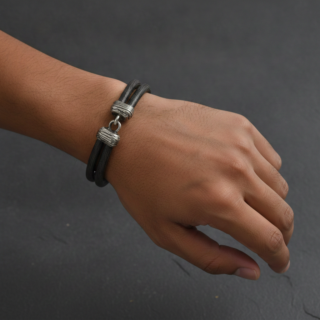 Man's Brown Double Regaliz Leather Cuff Bracelet