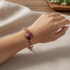 Pink & Gold Artisan Bead Gold Bangle Bracelet