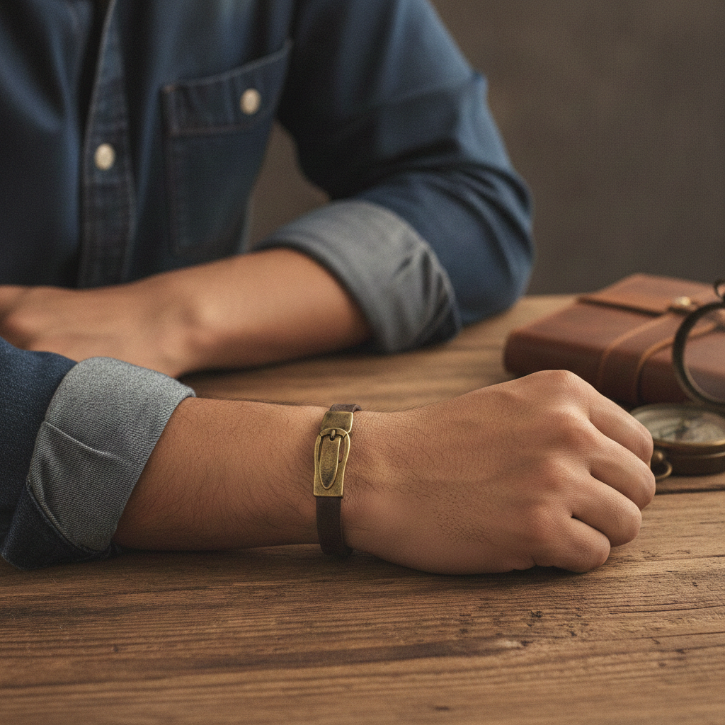 Brown Man's Vegan Cork Bracelet with Buckle Clasp