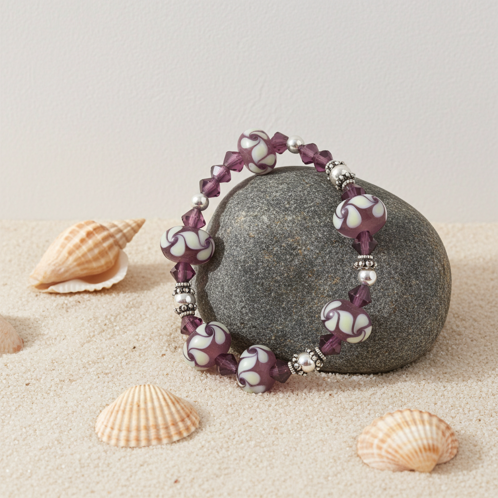 Purple  Handmade Lampwork Beaded  Bracelet