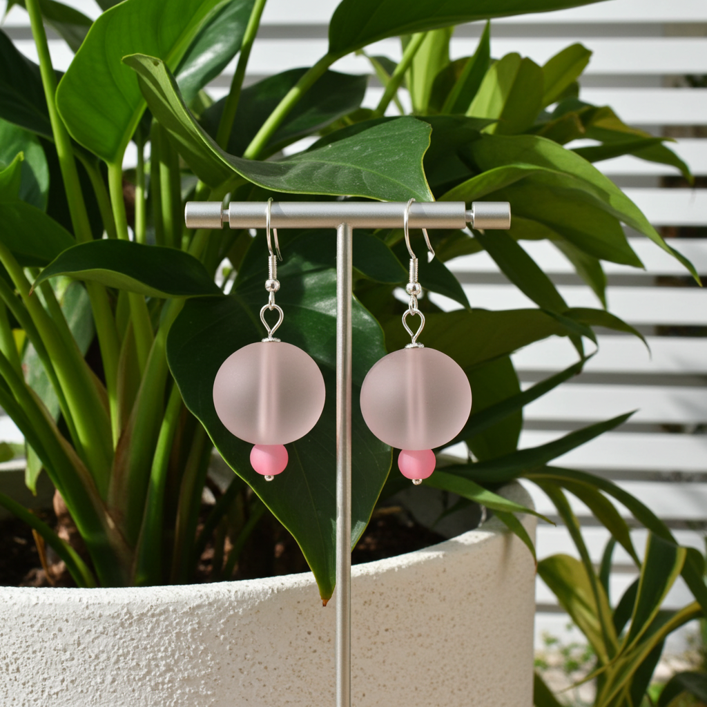 Rose Pink Sea Glass Drop Earrings