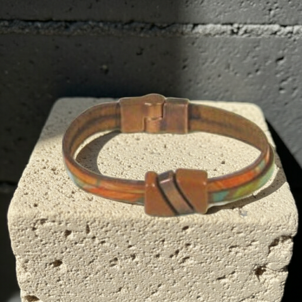 Multi-colored Leather Bracelet with Copper Accents for a Woman