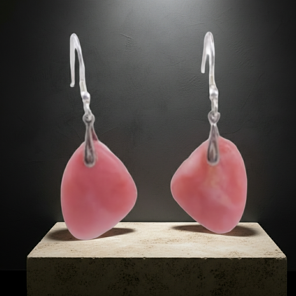 Designer Cut Pink Opal Drop Earrings