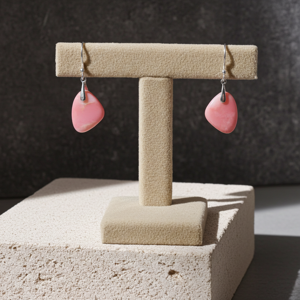 Designer Cut Pink Opal Drop Earrings