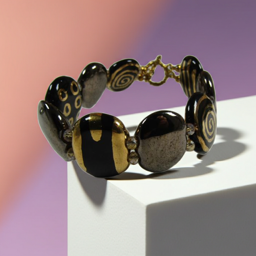 Black & Gold Kazuri Cuff Bracelet