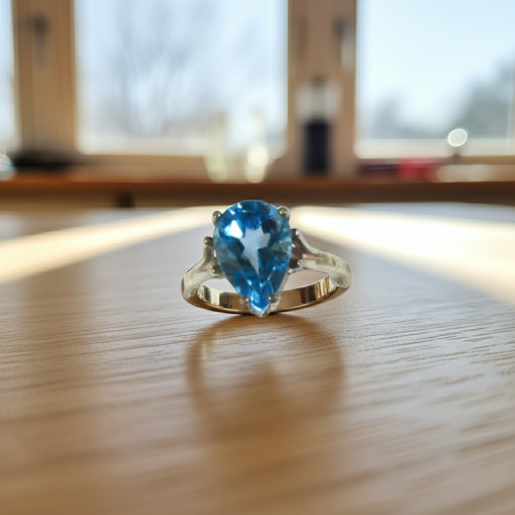 London Blue Pear Topaz Ring Size 7