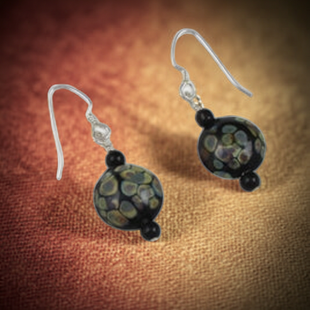 Earrings Handmade Black Ruku Artisan  & Onyx  Beads