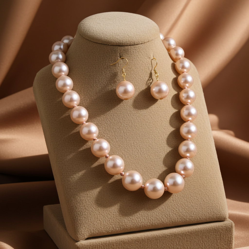 Pink Pearl Necklace & Earrings