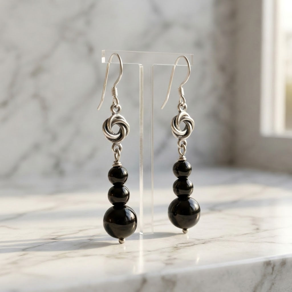 Black Onyx and Sterling Silver Earrings